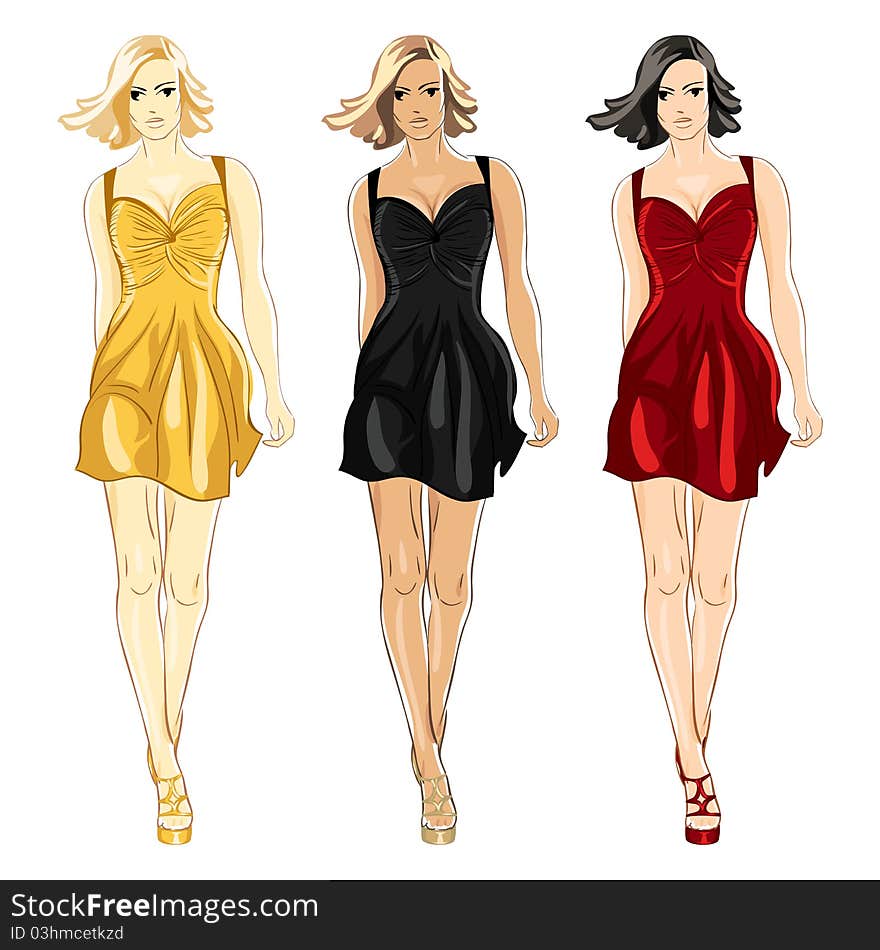 Vector Set of Dress black, red and gold colors