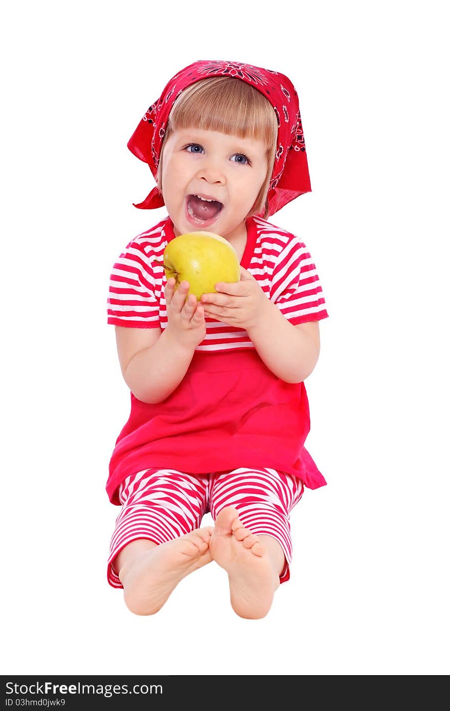 Little girl eating an apple