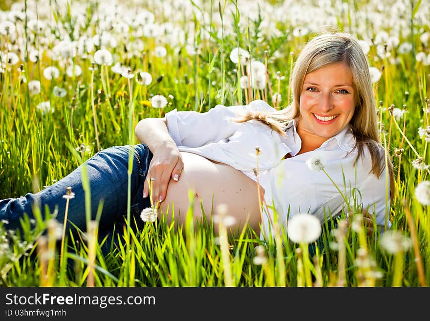 Caucasian woman in spring field. Caucasian woman in spring field