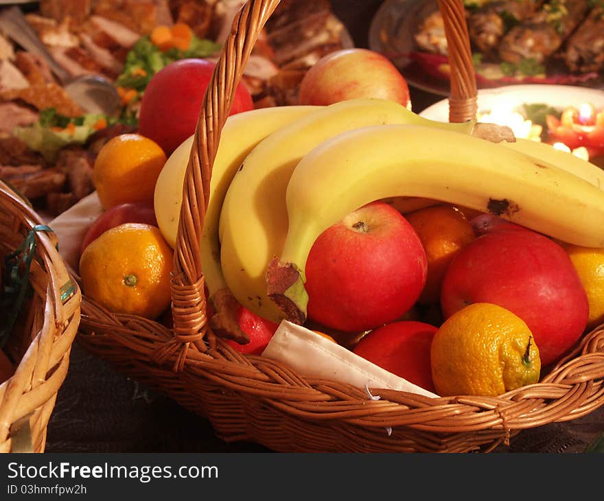 Fruit in basket on table