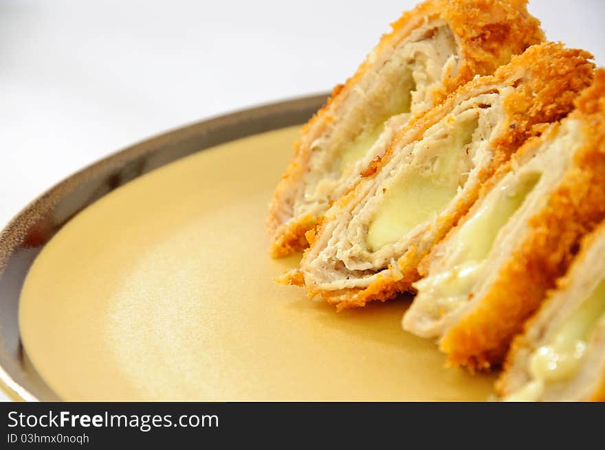 Japanese deep fried roll pork with cheese.