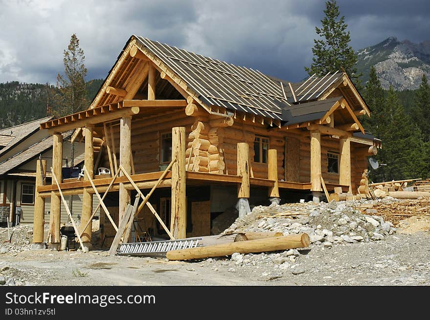 Log home under construction in Canada