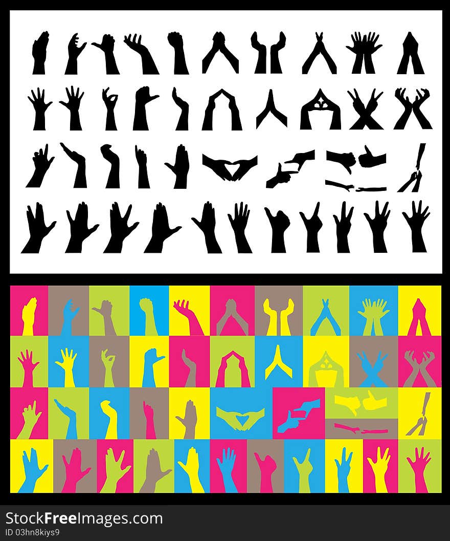 Set of 82 human hand silhouettes for your design. Set of 82 human hand silhouettes for your design