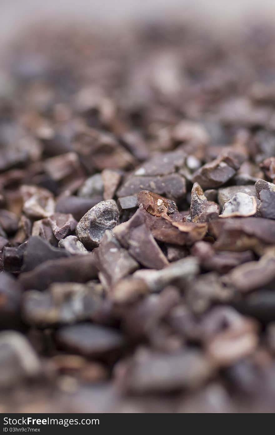 Closeup image of cracked cocoa beans. Closeup image of cracked cocoa beans