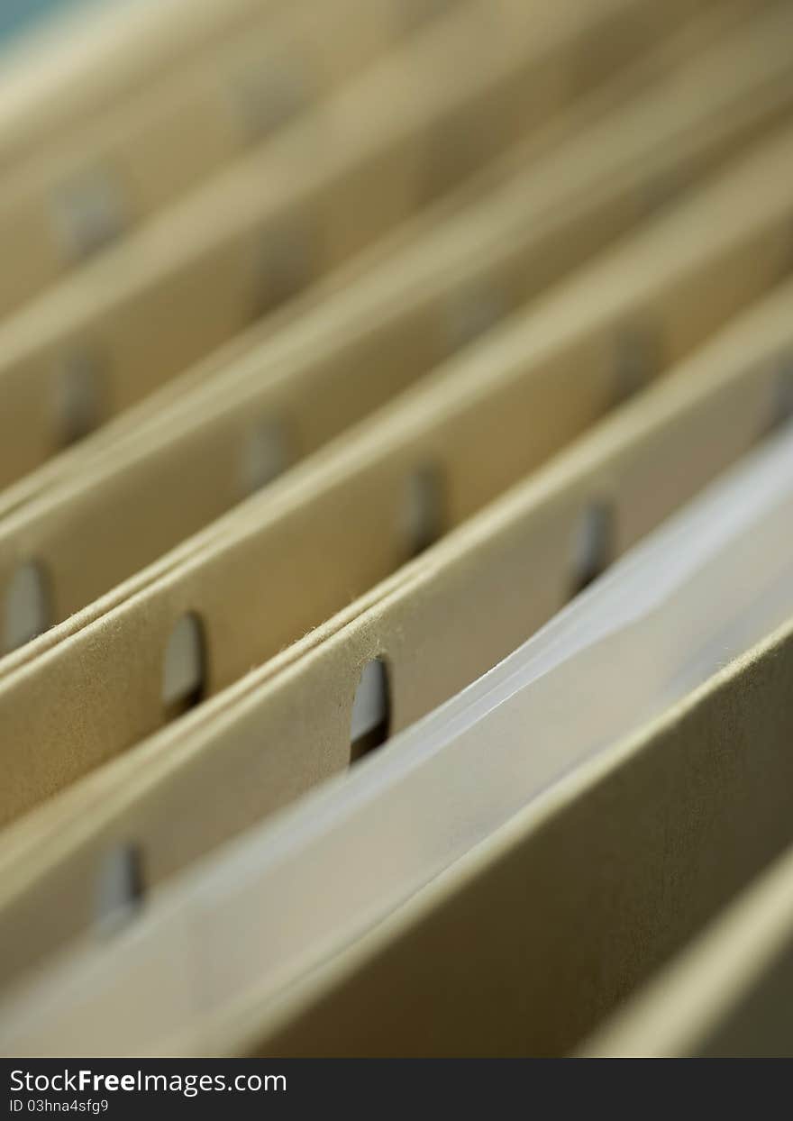 Closeup of a row of file folders