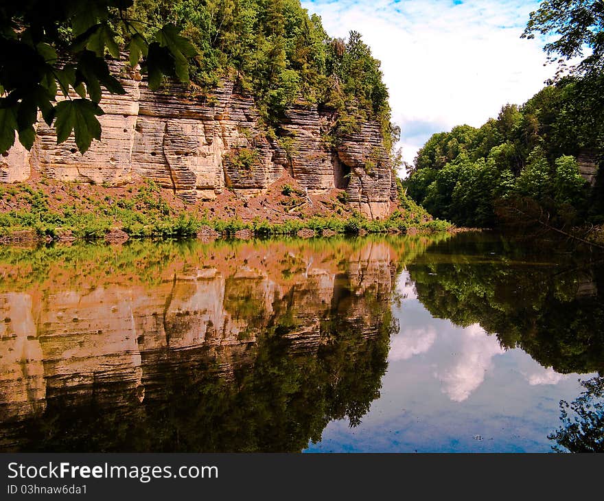 Lake with the rock and three. Lake with the rock and three