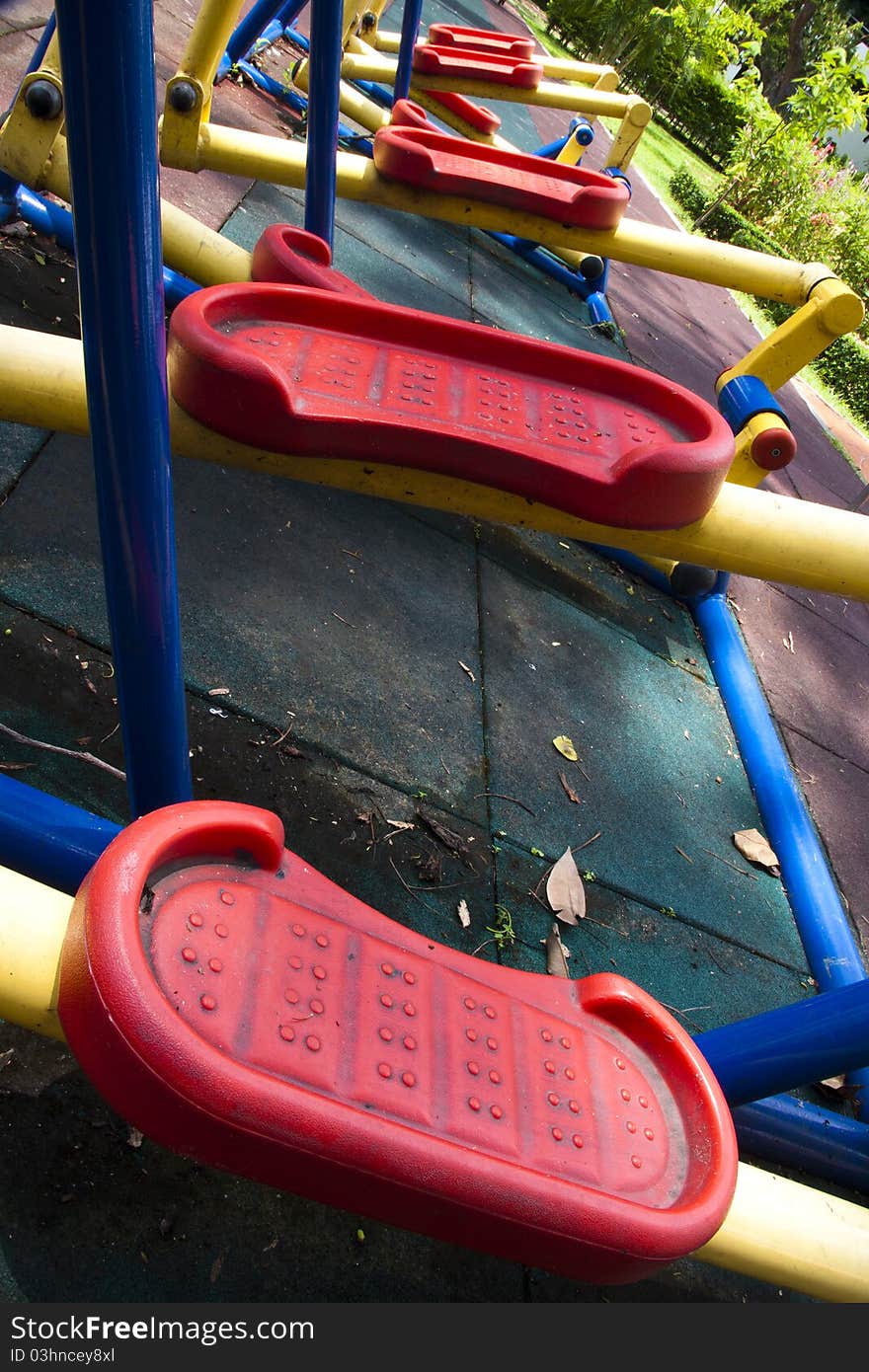 The equipment exercises in a garden