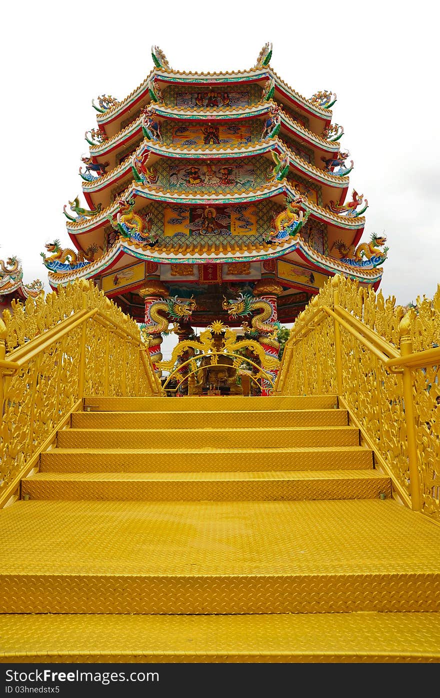 Golden road to pagoda, chinese temple in thailand