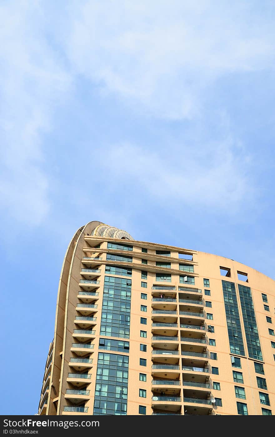 This was the exterior surface of a modern residential building, featured by its arc curves. This was the exterior surface of a modern residential building, featured by its arc curves.