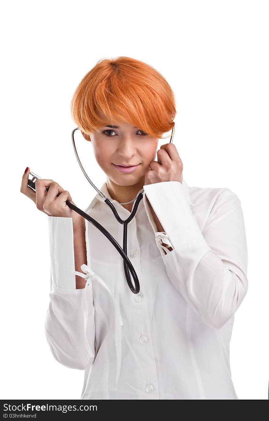 Beautiful Redhead Girl With Stethoscope