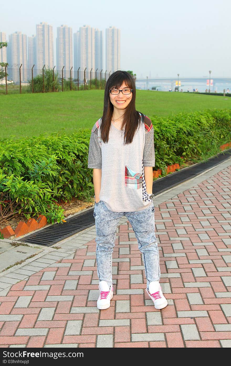 Stylish and happy asian girl outdoor