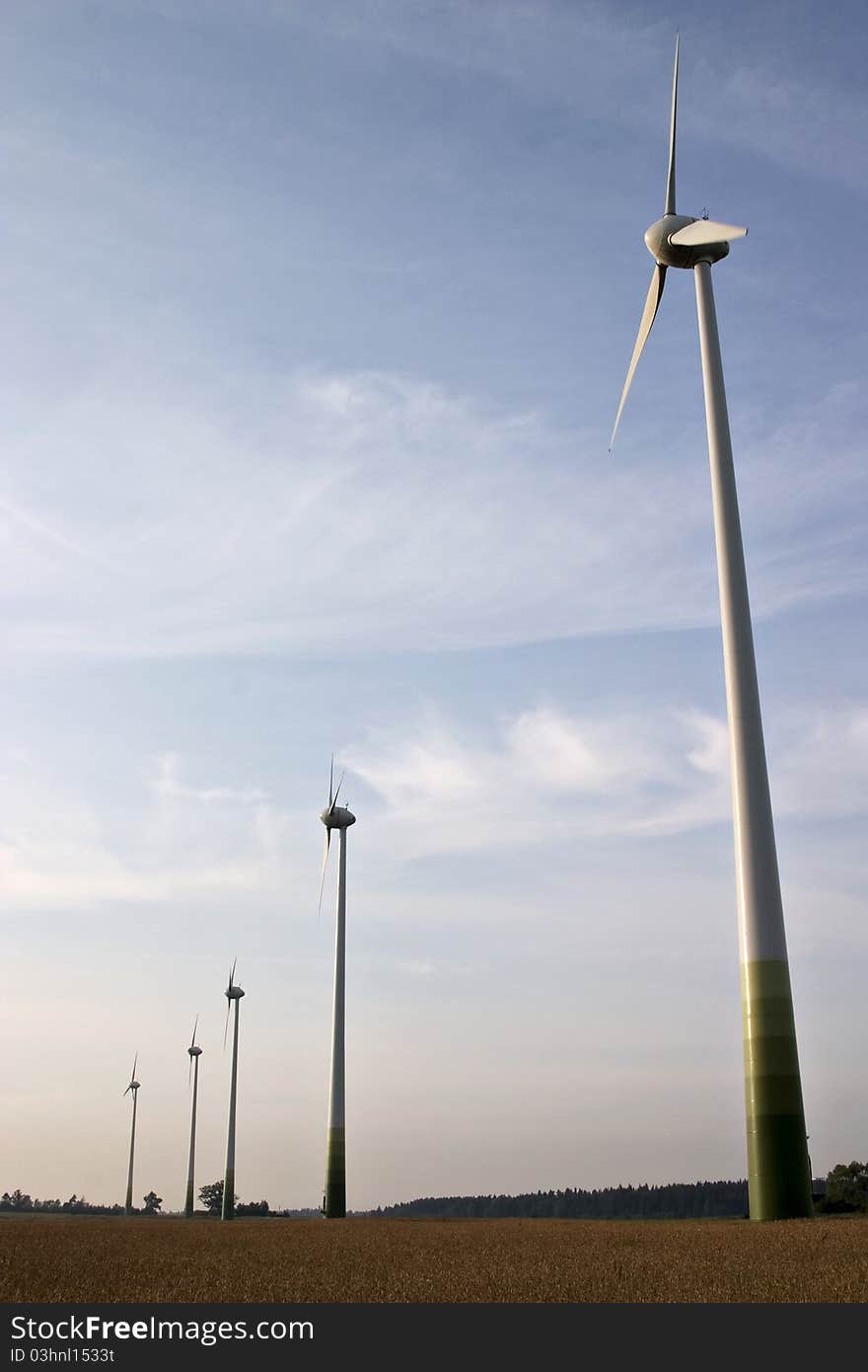 Wind turbines in the field. Wind turbines in the field.