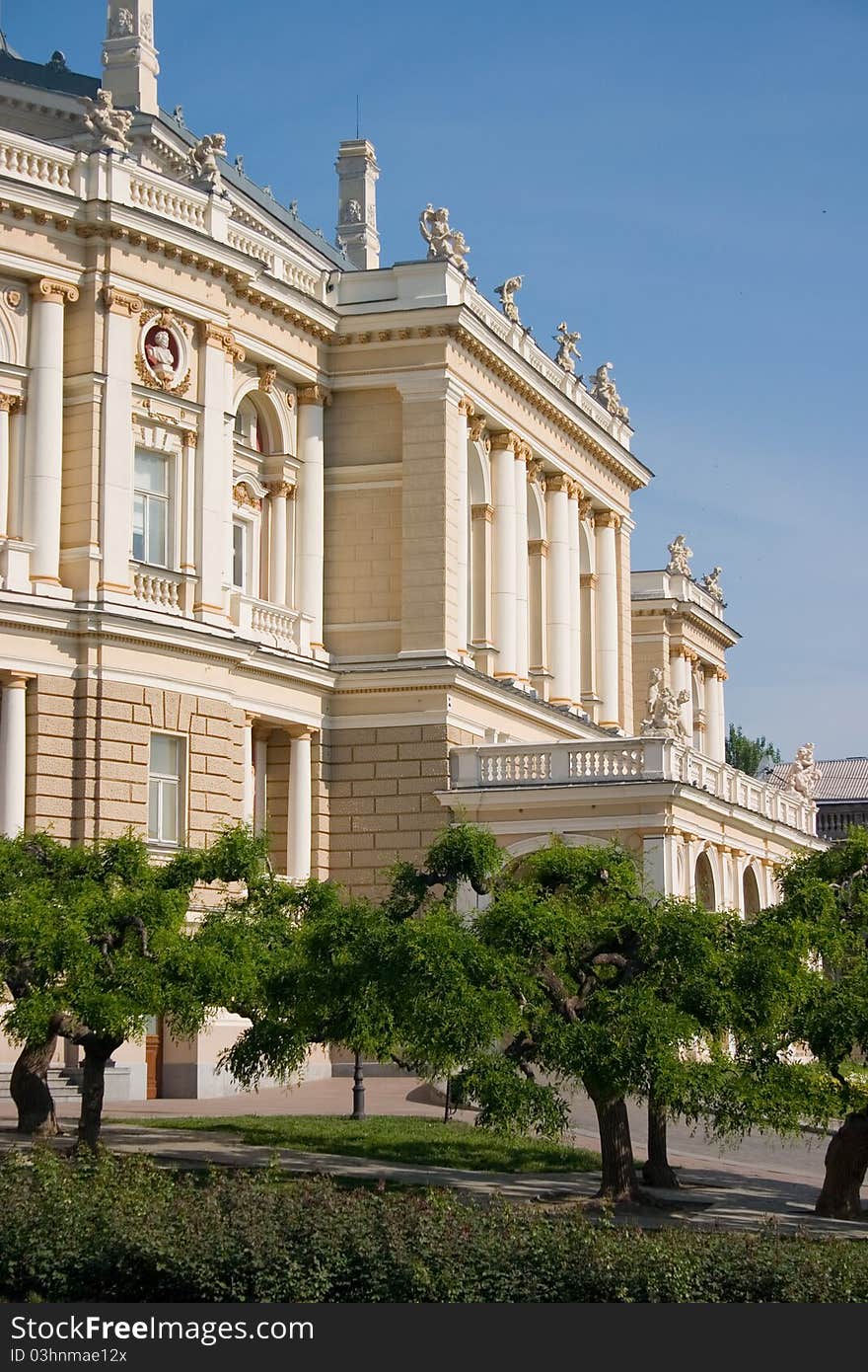 Opera theater in Odessa against the blue spring sky