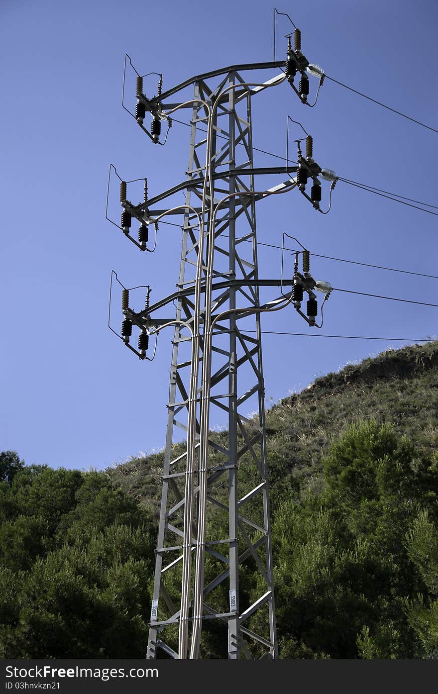 Tension tower in the field