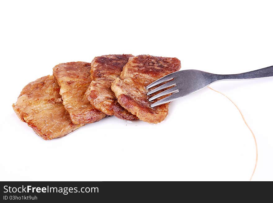 Fried steak on a white background