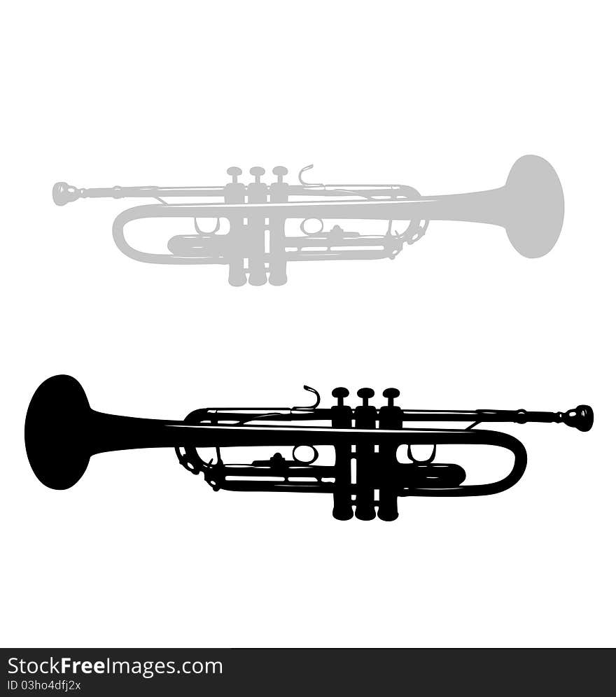 Illustration of trumpet under the white background