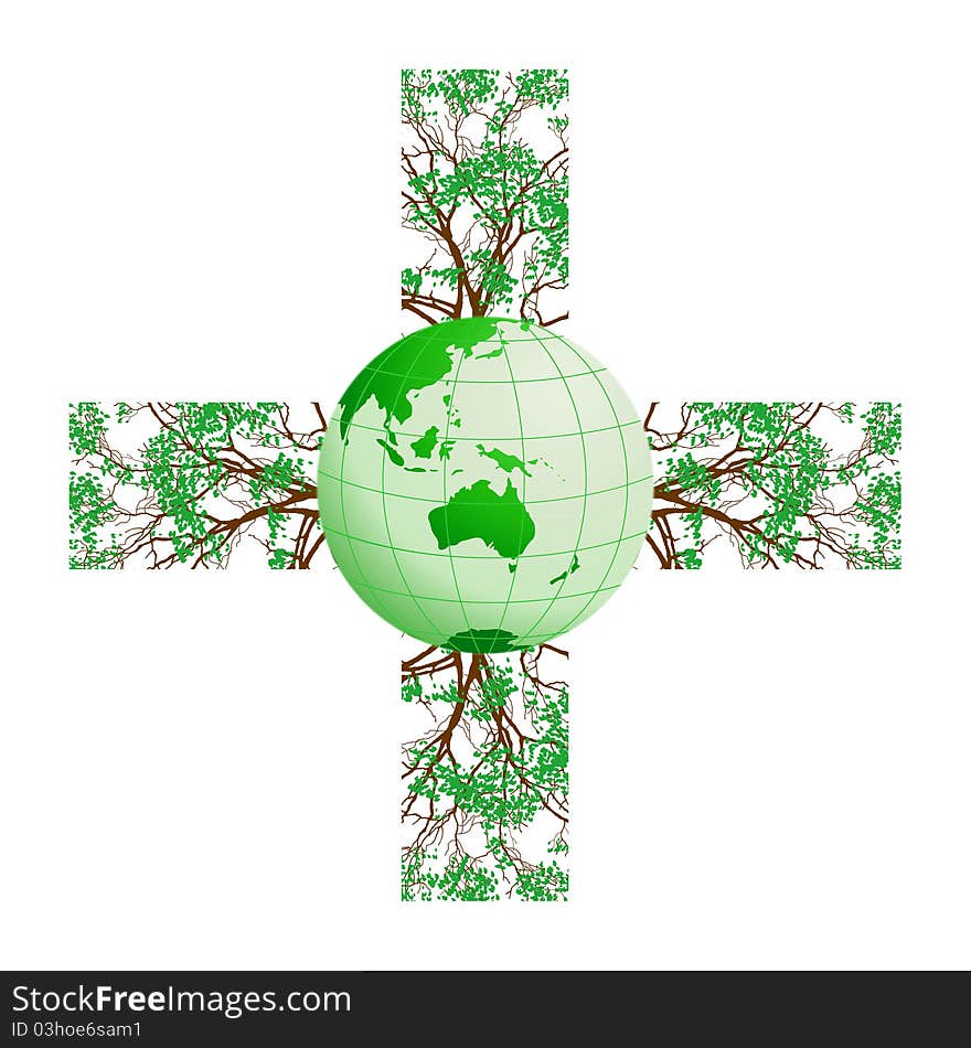 Cross-shaped With Trees And Earth