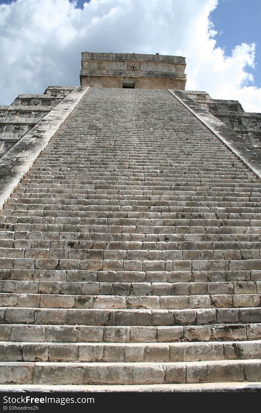 Ancient stairway on Mayan ruins at Chichen Itza Mexico