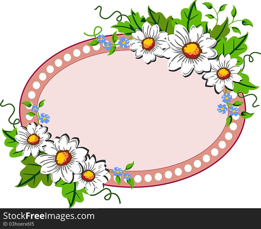 White daisy flowers oval frame with space for your text, logo or design. White daisy flowers oval frame with space for your text, logo or design