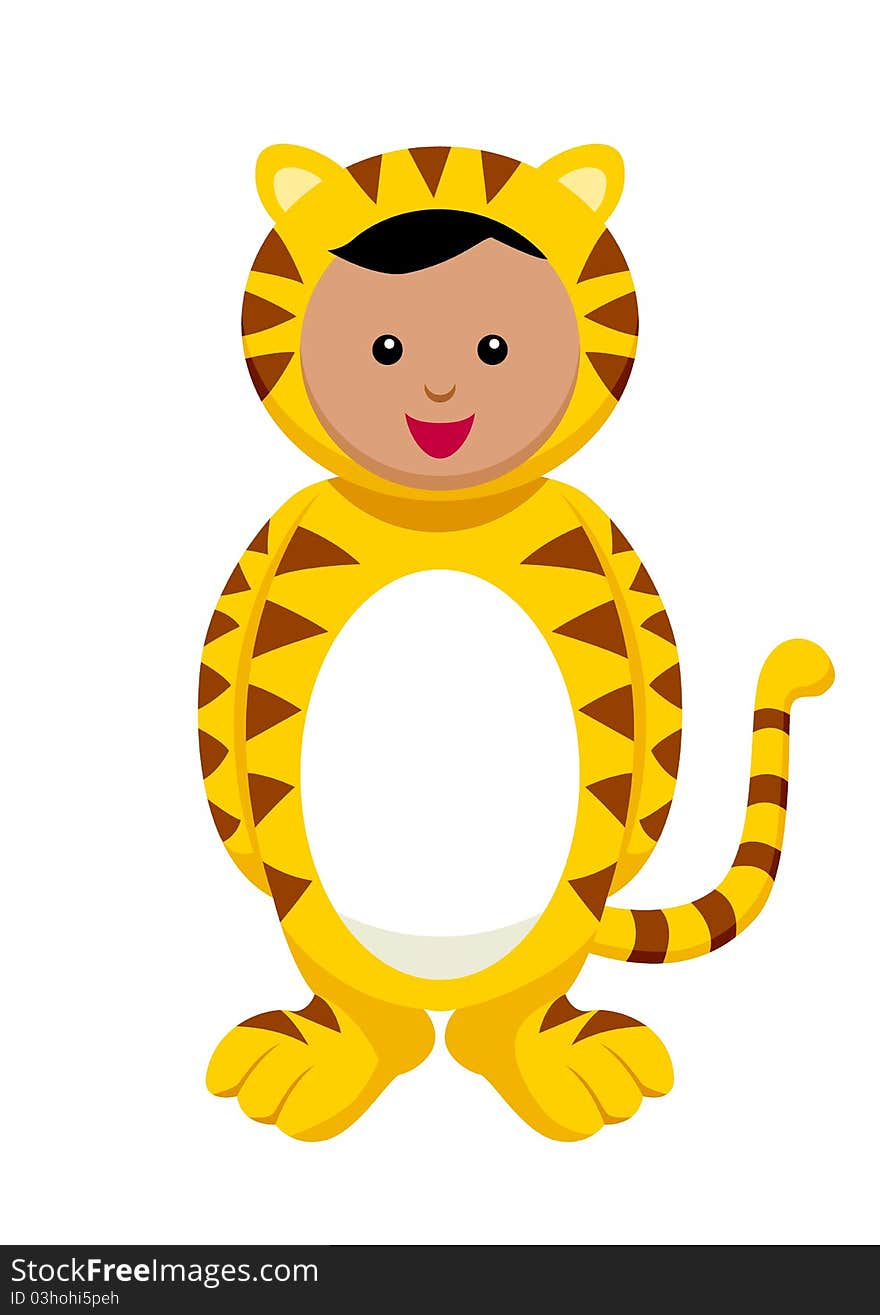 Illustration of a kin in tiger costume. Illustration of a kin in tiger costume