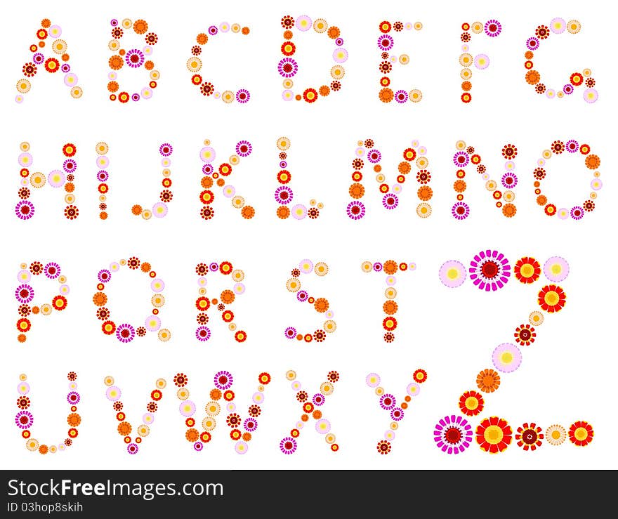 Vector daisy alphabet on a white background