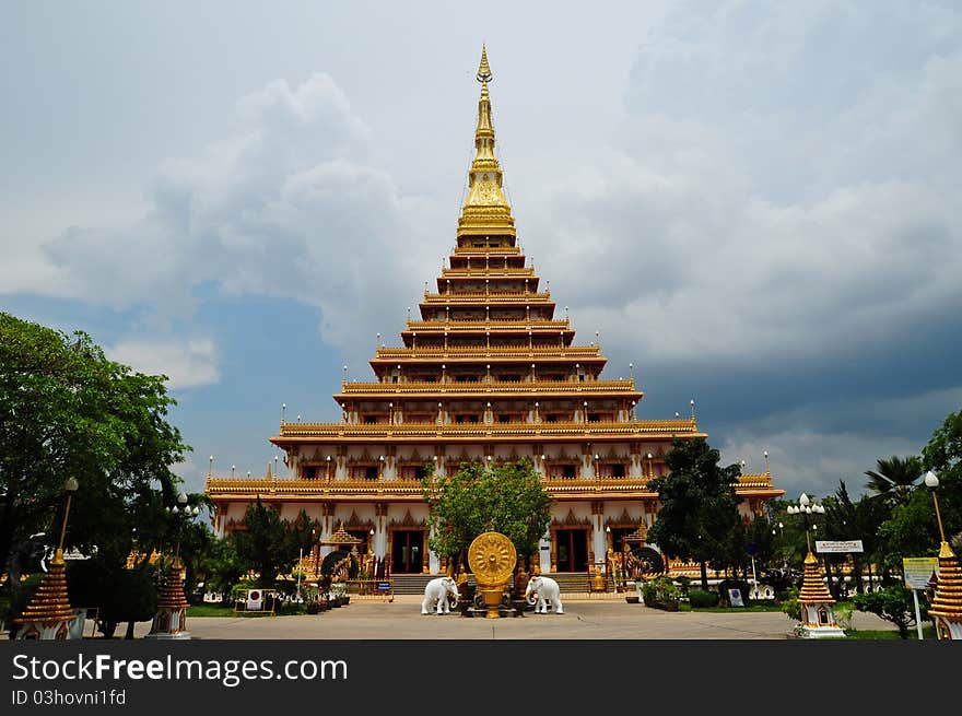 Golden pagoda at the temple, Khonkaen Thailand