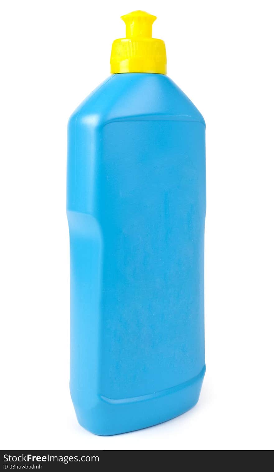 One blue clean bottle isolated on white background