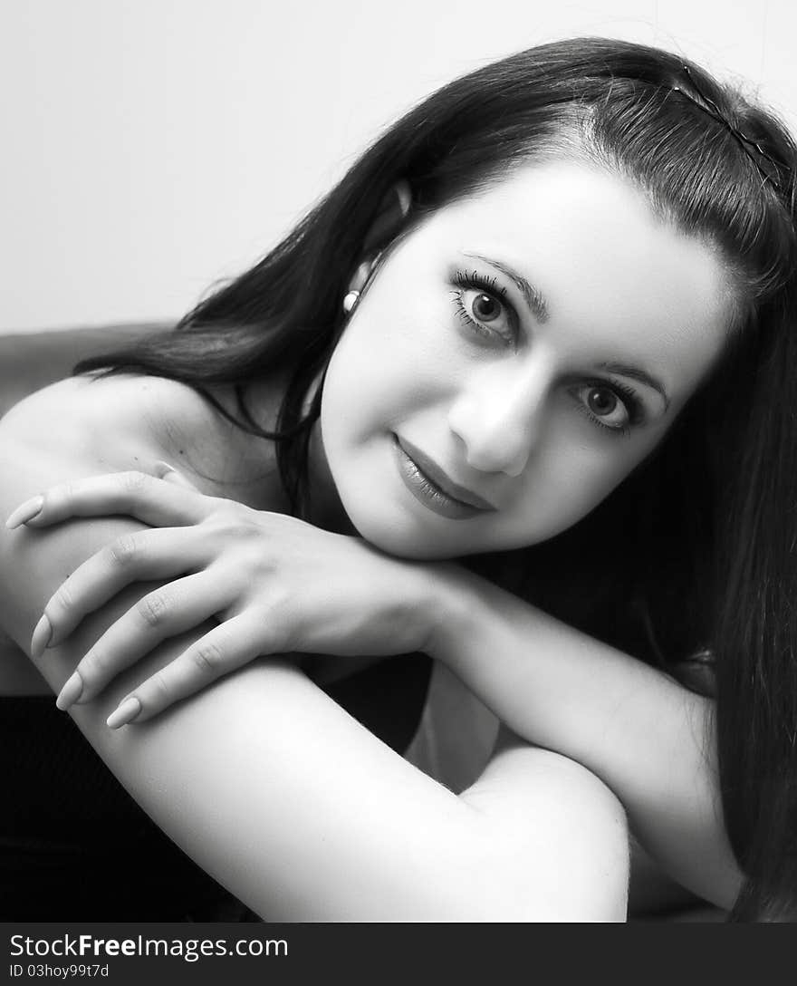 Portrait of a young woman in black and white. Portrait of a young woman in black and white