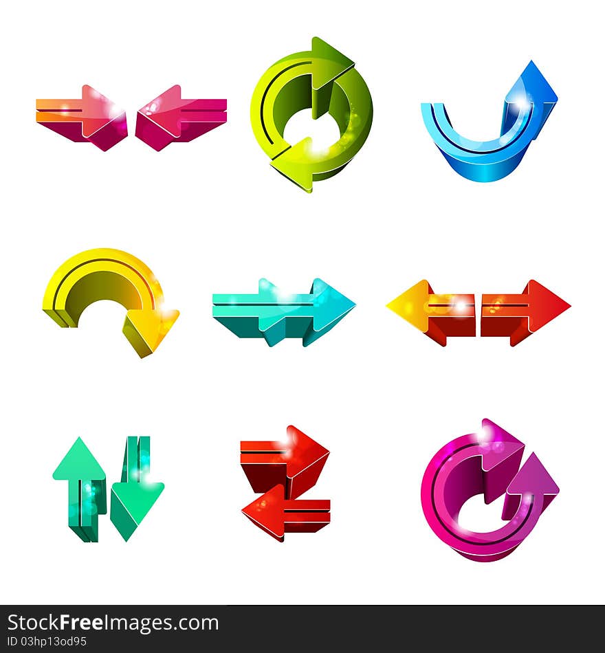 Set of icons. Color arrows isolated on white background. Set of icons. Color arrows isolated on white background