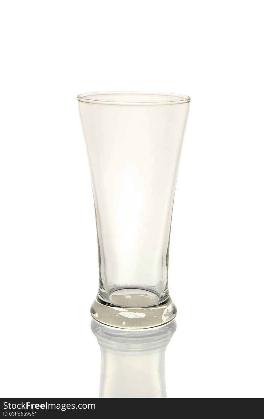 Empty bear glass on white background.