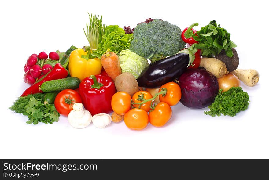 Fresh vegetables on the white background