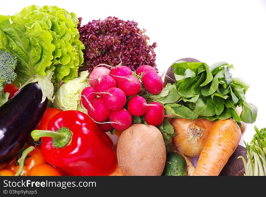 Fresh vegetables on the white background