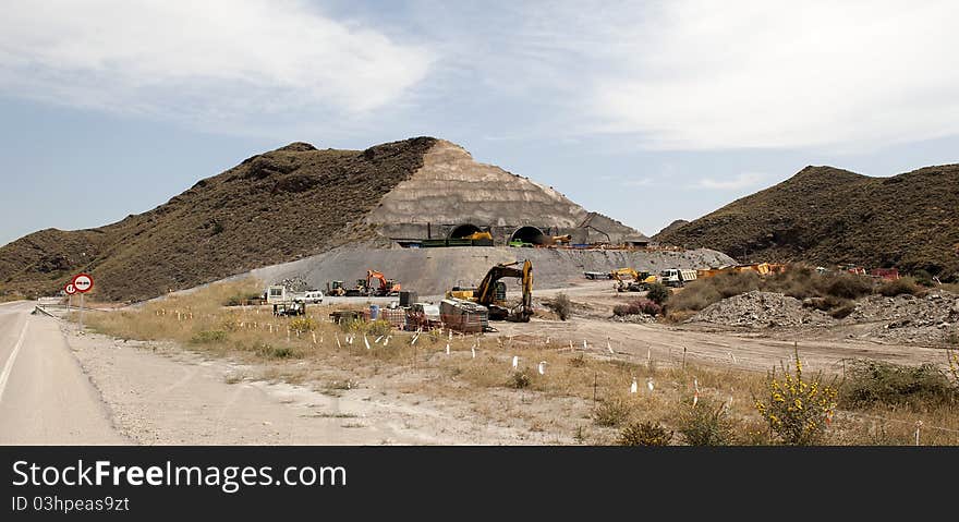 Tunnel Entrance of High Speed Railway Line Construction Site near Turre of Murcia to Almeria section Andalusia Spain