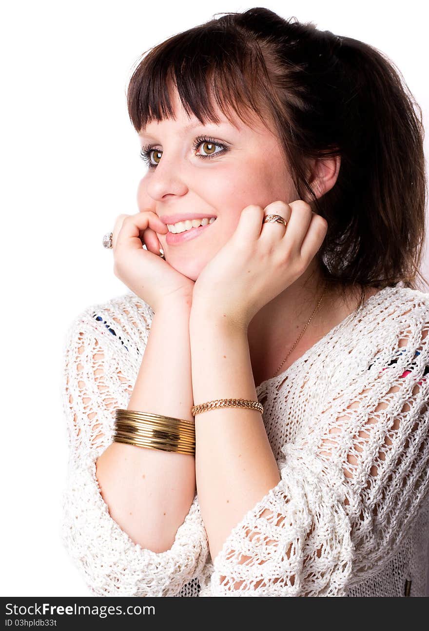 Beautiful smiling girl isolated on the white background