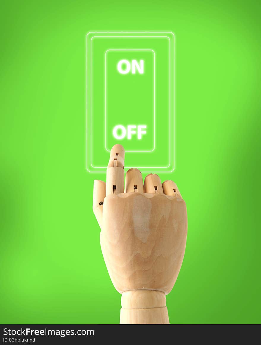 Wooden Hand Selecting icons on green