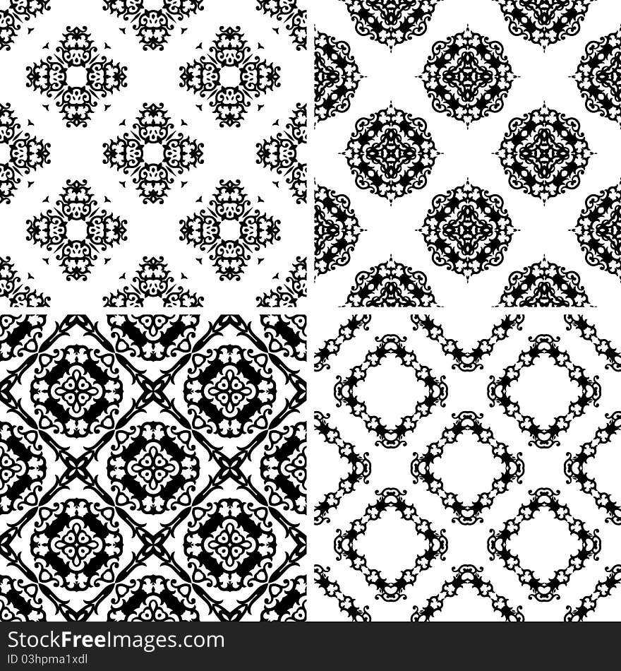 Set Seamless Damask Pattern