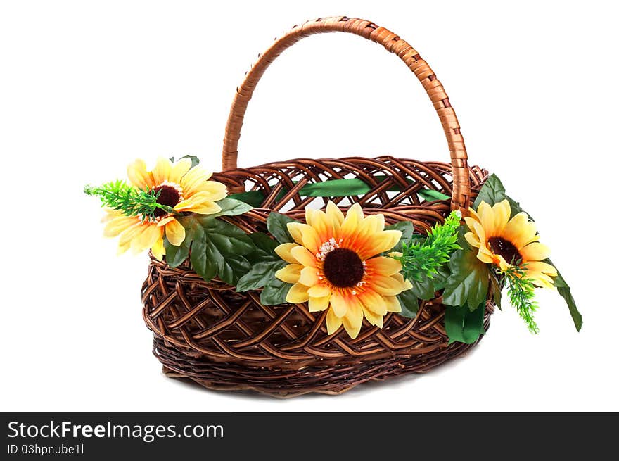 Wicker basket isolated on a white background