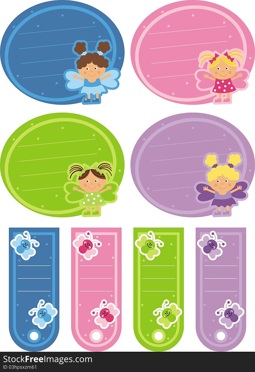 Colored tag with the fairies and butterflies