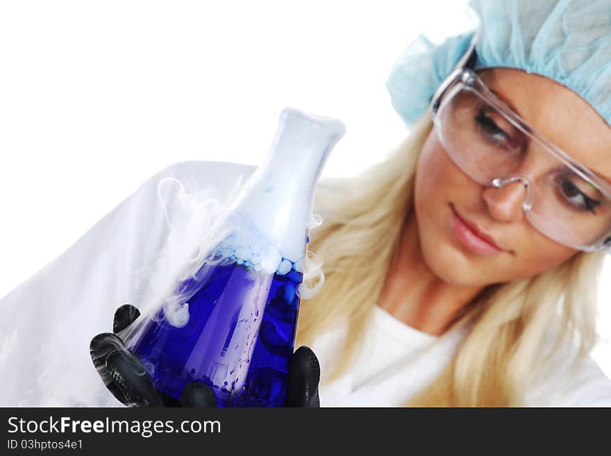 Woman conducting a chemical experiment