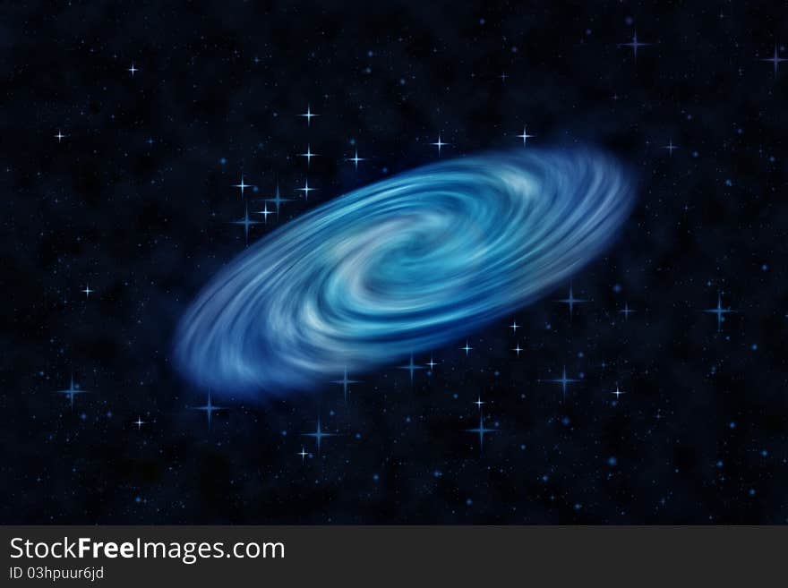 Illustration of blue beautiful spiral galaxy