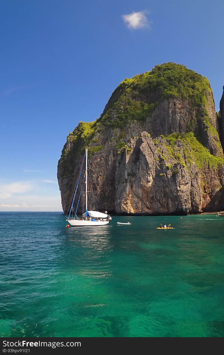 A boat float at Phi Phi island in Thailand. A boat float at Phi Phi island in Thailand