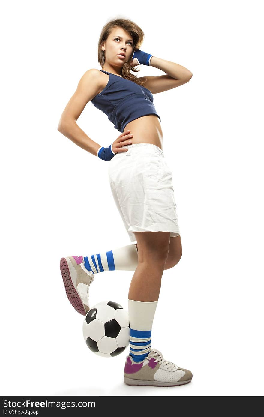 girl with soccer ball with over white background. girl with soccer ball with over white background