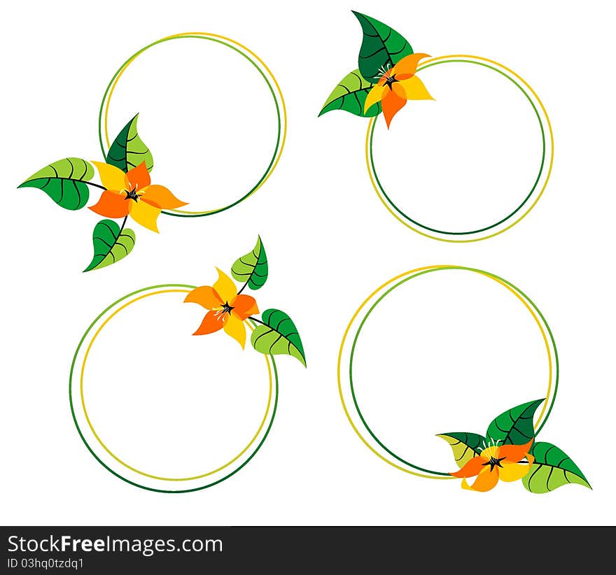 Frames with orange flowers on different position. Frames with orange flowers on different position