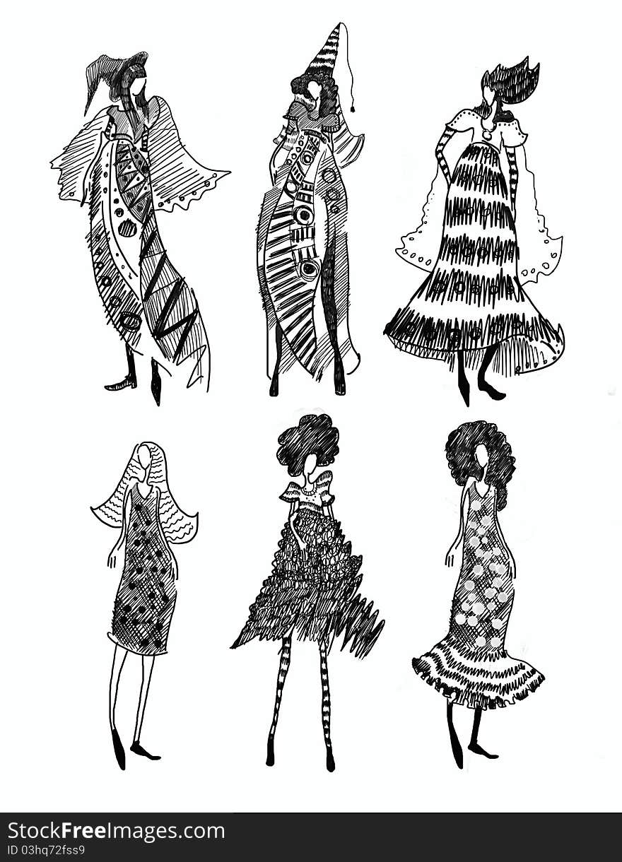 The drawn fashionable women. women and young and elegance. The drawn fashionable women. women and young and elegance