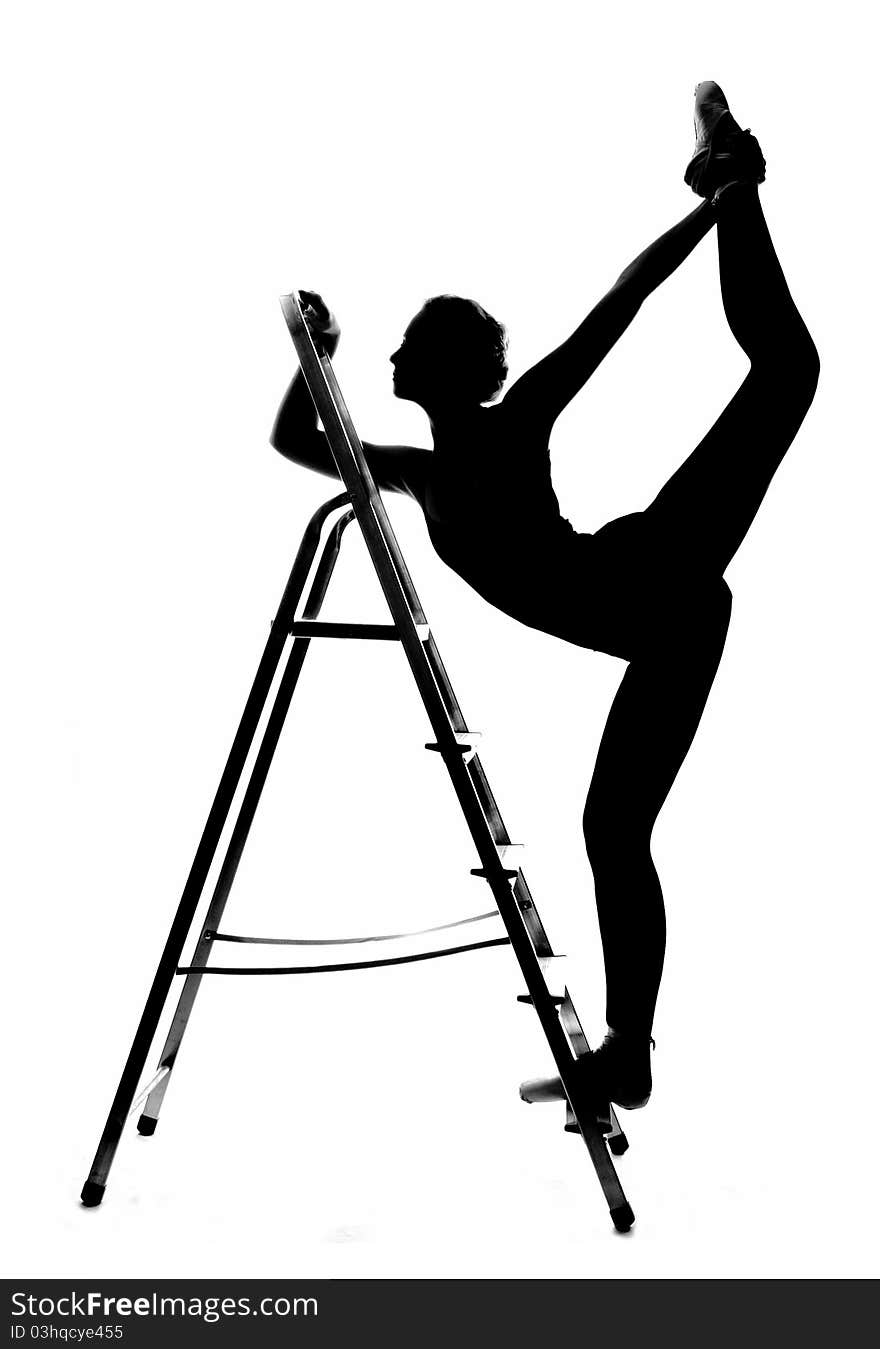 Black silhouette with ballet dancer and stairs. Black silhouette with ballet dancer and stairs