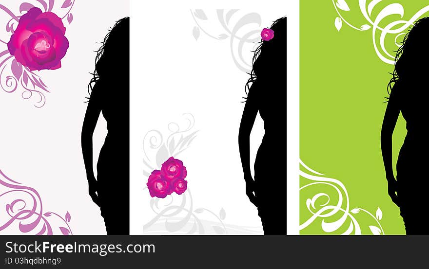 Female silhouettes on the floral background. Illustration