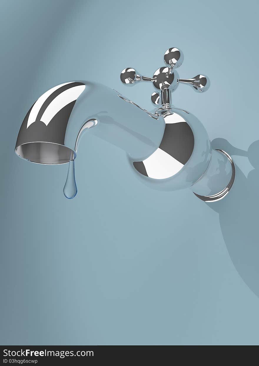 Water Tap with one single drop of Water. Water Tap with one single drop of Water