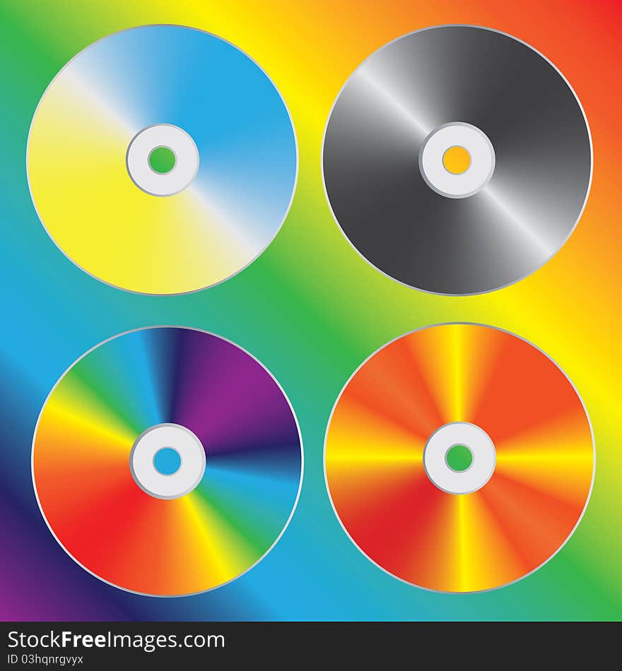 Compact discs set with optical spectrum diffraction effect.