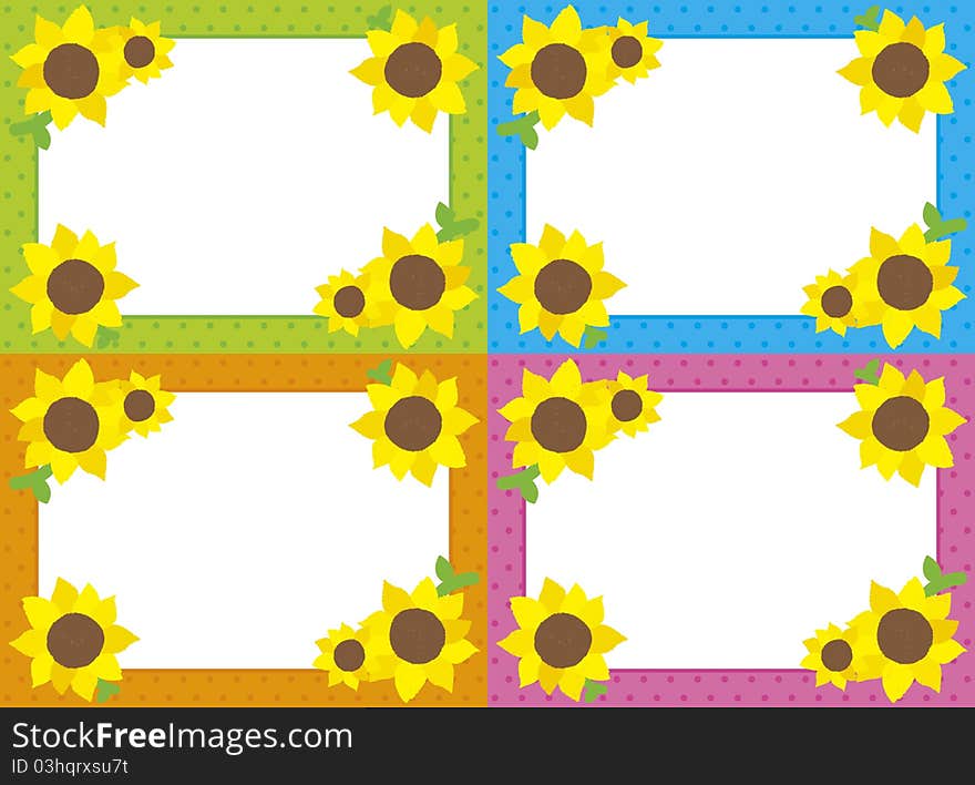 Frame of four kinds of sunflowers. Frame of four kinds of sunflowers