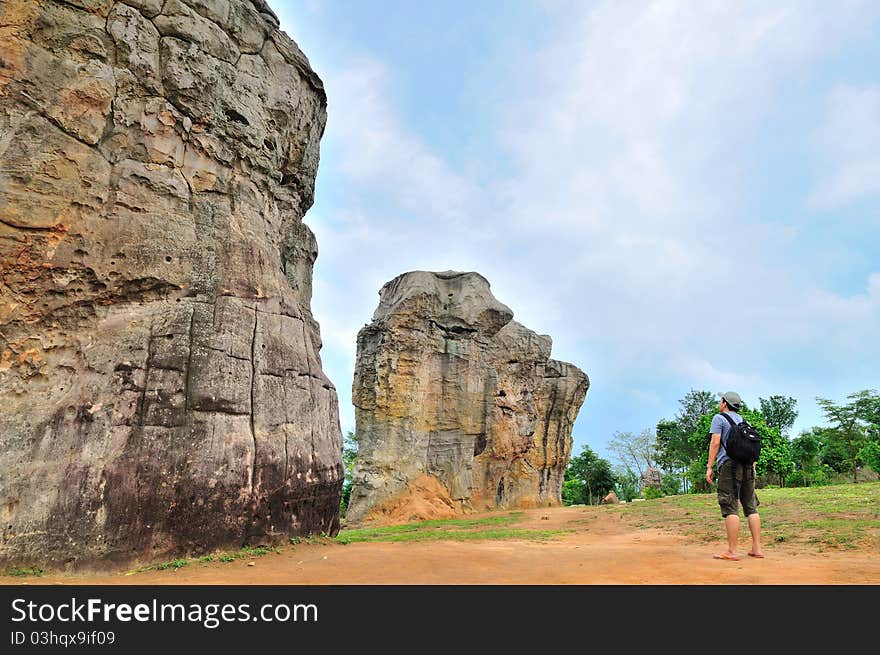 Large rock formations in a park valley